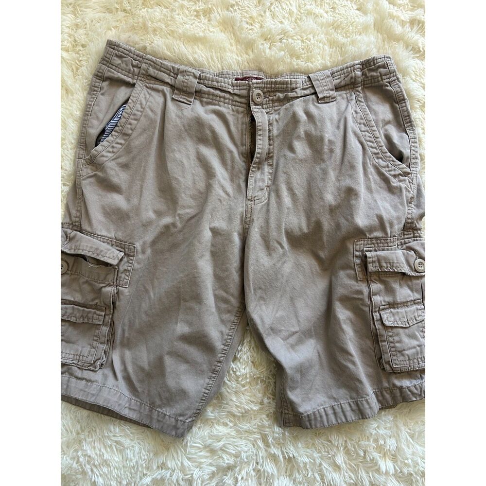 Matchstick Mens Size 32 Khaki Cargo Shorts Stretch Cotton
